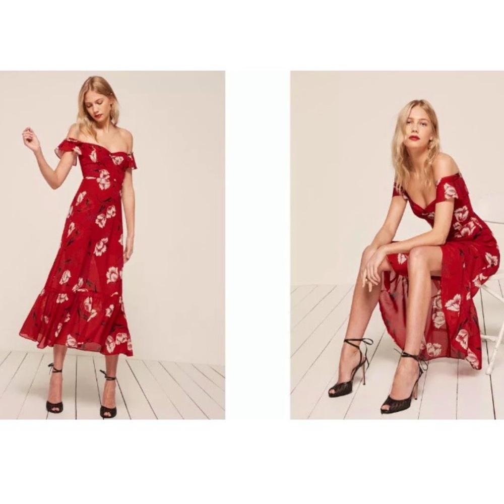 NWOT Reformation Red Floral Butterfly Dress size 2